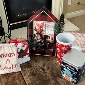Plaid Holiday Decor Set with Red and White Accents